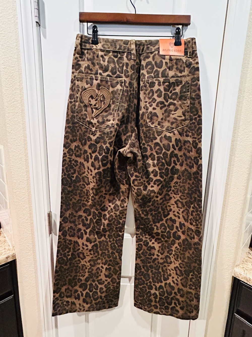 Aelfric Eden Leopard Cheetah Barrel Leg Jeans Wide Leg New